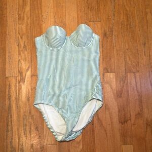 J.Crew Blue & White Striped Bandeau One-Piece Swimsuit – Size 0